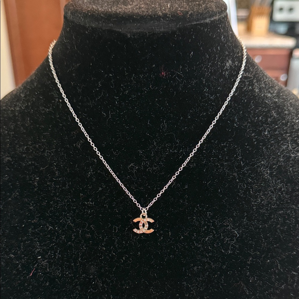 Upcycled, CHANEL Silver Necklace with Iconic Logo Pendant